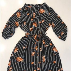 Rue21 Striped Floral Tie Waist Dress 3/4 Sleeves S
